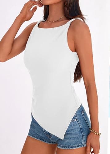 KIRUNDO Asymmetrical Tops for Women Summer Sleeveless Twist Straps Slim Fit Y2K Ruched Tank Shirts Going Out Top Resort Wear(White, Large) - Thumbnail 5