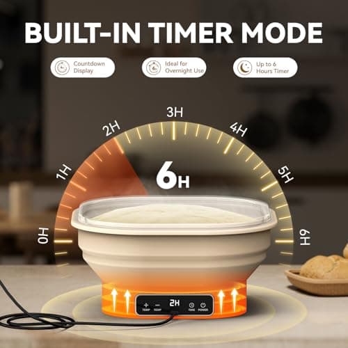 Heating Sourdough Banneton Bread Proofing Basket Kit with Timer & 6 Temp Settings, 2L Foldable Silicone Dough Proofing Box Electric Sourdough Starter Warmer Set for Dough Rising, Baking Supplies - Thumbnail 3