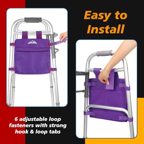 supregear Walker Side Bag, Multi Pocket Storage Pouch for Folding Walker, Water Resistant Lightweight Hand Free Carrier Tote, Universal Size Seniors Caddy Attachment - Thumbnail 3