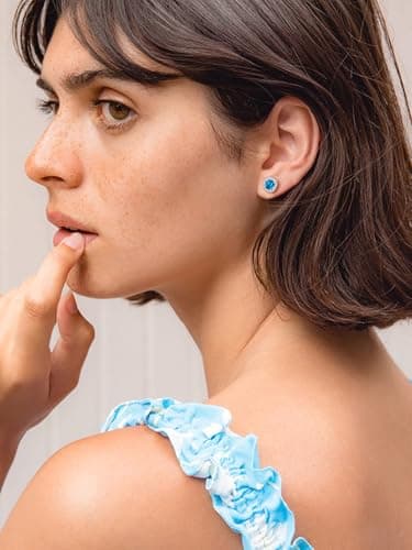Bestyle Blue Topaz CZ Stud Earrings,Birthstone Earrings Stud for Women Sterling Silver Square Cubic Zirconia Stud Earrings Hypoallergenic Silver Earrings for Women - Thumbnail 6
