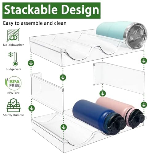 Spaclear 4 Pack Water Bottle Organizer, Stackable Kitchen Pantry Organization and Storage Shelf, Plastic Bottle Holder for Fridge Kitchen Cabinet Organizer and Storage, Tumbler Mug Cup Organizer - Thumbnail 5
