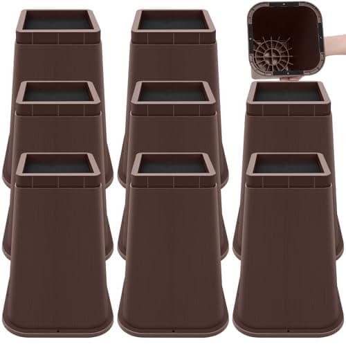 MCXYEM Bed Risers Heavy Duty, Adjustable Furniture Risers 8 inch, Non Slip Lift Supports for Beds/Couches/Sofas, Durable Square Design with Creates Storage Space (Brown 9 Pack, 8 Inch) - Image 1