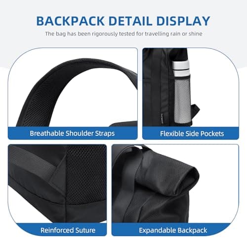 GOLF QUALITY Foldable Convertible Tote Backpack Lightweight Versatile Nylon Daypack for Women Men Work Leisure Travel,Black - Thumbnail 6