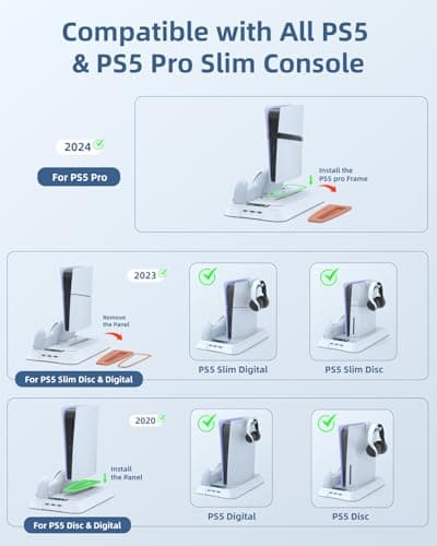 Lictin Cooling Station and Console Stand for PS5/Pro/Slim, Controller Charging Station for PlayStation 5 Console, PS 5 Stand with Controller Charger for Disc & Digital, PS5 Holder with Cooling Fan - Thumbnail 4