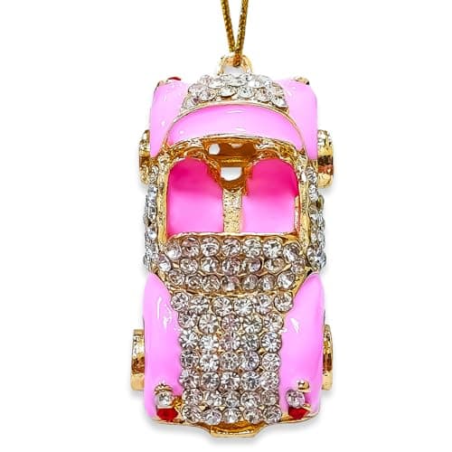 Car Ornaments, Cars Ornament for Christmas Tree, Pink Metallic Handmade with Rhinestone, Beautiful Classic Cute Christmas Ornaments for Kids Girls, Unique Ornament