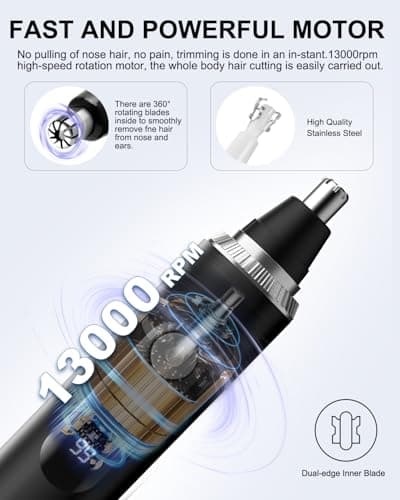Nose Hair Trimmer for Men and Women,2026 Professional Painless IPX7 Waterproof Eyebrow & Facial Hair Trimmer,USB Rechargeable with LED Display Dual-Edge Blades for Smoother Cutting,BlackSilver - Thumbnail 4