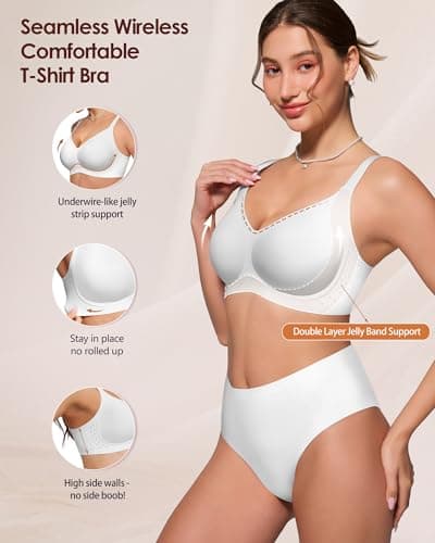 As Fairy Bras for Women Wireless Jelly No Underwire Full Coverage Seamless Supportive Comfortable Bralettes with Airhole(Pure White 42C) - Thumbnail 3