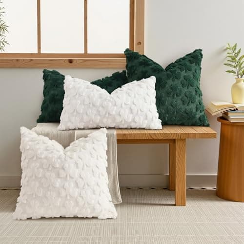 decorUhome Faux Fur Throw Shamrock Cream White Pillow Covers 20X20 Set of 2 - Thumbnail 3