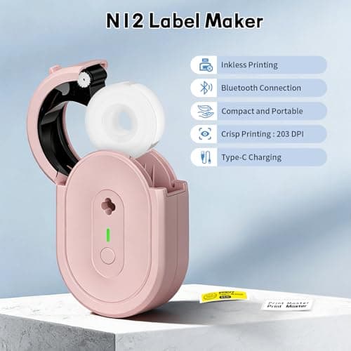 NDYIN Mini Label Maker Machine with Tape, N12 Portable Bluetooth Label Printer, Thermal Sticker Labeler for Small Business, School, Home, Office(Pink) - Thumbnail 2