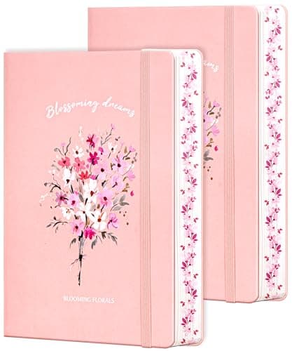 MINICAGIE 2 Pack Lined Journal Notebook for Women 320 Pages Thick Floral DIary A5 Aesthetic Hardcover Journaling Notebooks for Writing with Gift Box, 5.7 X 8.3 In, Pink - Image 1