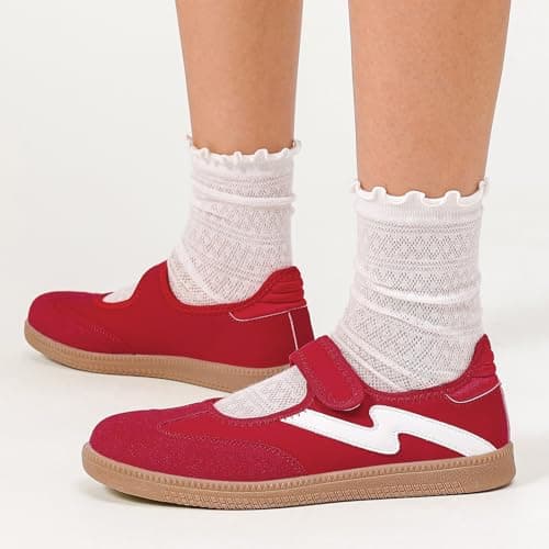 Foiola Womens Sneakers Casual Lightweight Tennis Shoes Slip on Footwear Women's Fashion Retro Sneakers for Dress Jeans Skirts Red - Thumbnail 6