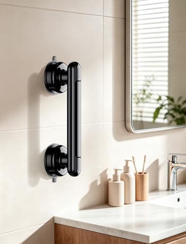 Coneclat Grab Bars for Bathtubs and Showers, Shower Handles for the Elderly and People in Need, 2026 Upgraded Rubber Suction Cup with Maximum 350 lbs Suction Power, No Drilling-(Black-2 Pack) - Thumbnail 2