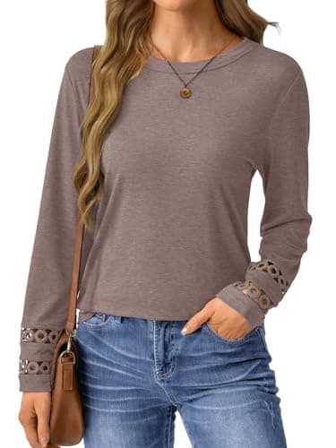 GKBK Womens Long Sleeve Tops Business Dressy Casual Blouses Crewneck Loose Fit Lightweight T Shirts Cute Work Tee Ladies Tunic 2025 Fall Winter Fashion Clothes Trendy Outfits Coffee L - Thumbnail 5