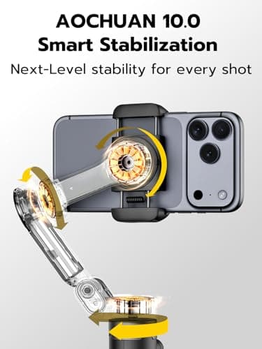 AOCHUAN 3-Axis Gimbal Stabilizer for iPhone w/360° Face Tracking, Smartphone Gimbal w/One-Tap Open Tripod, Gesture Control, Phone Stabilizer w/Magnetic Remote Control & 20" Extension Rod,Smart X3 - Thumbnail 4