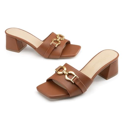 Athlefit Raffia Heeled Sandals for Women Mules Square Peep Toe Chunky Block Heels Slip On Comfortable Casual Slide Sandals Natural Size 9 - Thumbnail 4