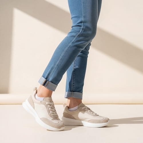 Vepose Women's Fashion Sneakers 2026, 8216 Platform Beige Pu Tennis Walking Shoes with Arch Support, Lightweight Lace up Casual Everyday Footwear, Size 6(CZR8216 Beige pu 06) - Thumbnail 2