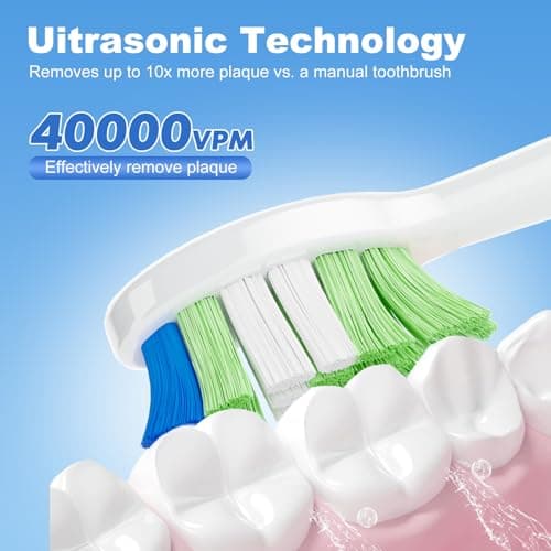JTF Sonic Electric Toothbrush for Adults: 5 Customized Modes for Effective Yet Gentle Cleaning, 2 Types of Heads for Sensitive Teeth & Braces - with Travel Case and Wireless Charging for Daily Care - Thumbnail 2