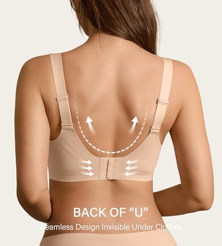 DEANGELMON Seamless Wireless Bras for Large Bust Women No Underwire Full Coverage T-Shirt Bra Comfort V Neck Everyday Bras(Skin,XXXL) - Thumbnail 4
