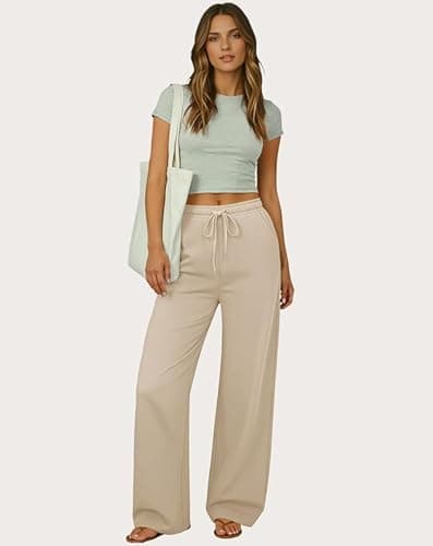 keriffe Womens Summer Casual Pants High Waisted Drawstring Beach Vacation Trousers with Pockets Khaki - Thumbnail 6