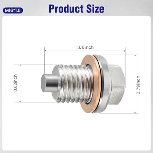 M16x1.5 Magnetic Oil Drain Plug – Strong Magnet Traps Metal Debris to Help Protect Your Engine, Leak-Free Stainless Steel Oil Pan Drain Plug with Extra Copper Washers - Thumbnail 2