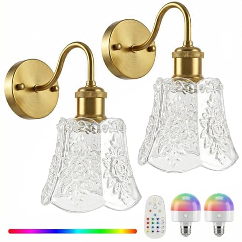 YUNICE Vintage Battery Operated Wall Sconces Set of 2 Rechargeable Wall Sconce Wireless Wall Lights with Remote Control & White Glass Lampshade for Bedroom Living Room Vintage Indoor E26 Type-C - Image 1