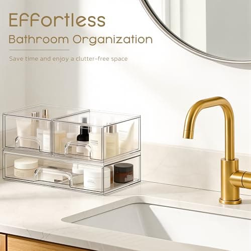 Criusia Stackable Storage Drawers, 4 Pack Clear Plastic Makeup & Bathroom Organizer, Versatile Storage Bins for Vanity, Under Sink, Kitchen Cabinets & Pantry - Thumbnail 4