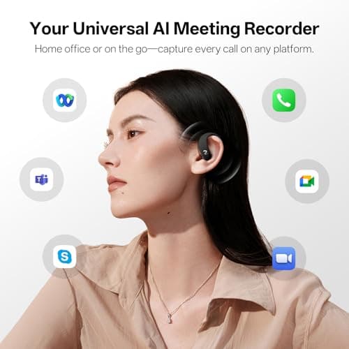 VIAIM OpenNote Professional AI Note Taker Earbuds, MFi Certified Open-Ear Voice Recorder, 53H Battery, Instant Call & Meeting Recording, Live Transcription & AI Summary, IP55, Black - Thumbnail 2