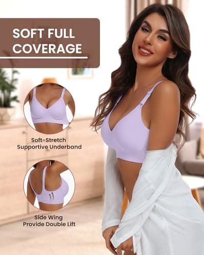 HORISUN Bras for Women Push Up Seamless Wireless Bra Comfortable Wirefree Bra(Purple 3XL) - Thumbnail 3