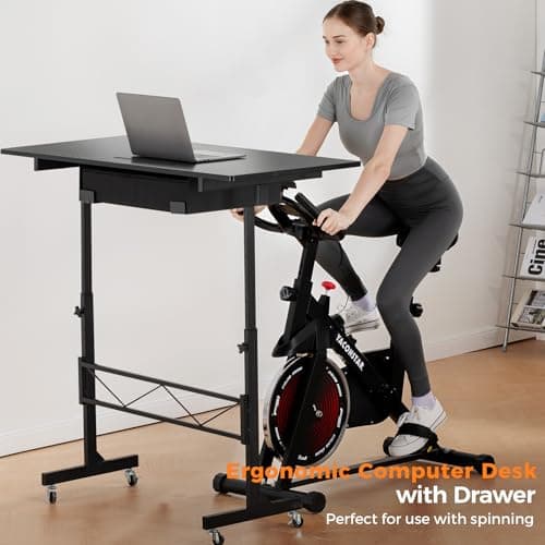 COMHOMA Small Standing Desk Adjustable Height Small Computer Desk Mobile Portable Rolling Laptop Table with Wheels 32" Computer Workstation Sit Stand Desks Portable Standing Table Treadmill desks - Thumbnail 3