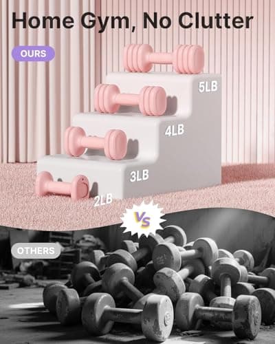 YOTTOY Adjustable Dumbbell Set of 2, 4-in-1 Hand Weights for Women at Home, Compact Free Weights Dumbbells Set with Soft Grip and Base, 2-5 lbs Each for Home Gym (Pink) - Thumbnail 6