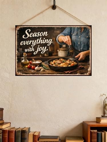 Season Everything With Joy Tin Sign Vintage Kitchen Wall Decor Rustic Cooking Quote Metal Poster Farmhouse Culinary Art 8x12 Inch Retro Food Lover Gift Home Restaurant Cafe Bar Wall Display - Thumbnail 2