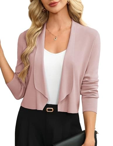 GRACE KARIN Women Pink Sweater Blazer Business Casual Lightweight Cropped Cardigan Shrug Sweaters Knit Suit Jackets S - Image 1