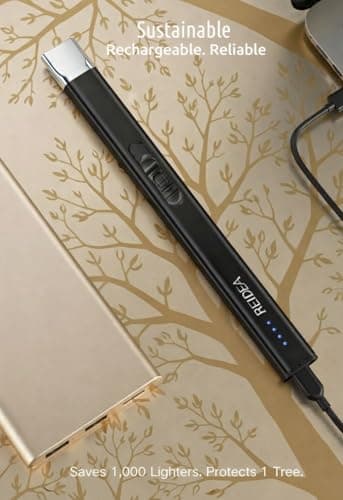 REIDEA Electric Lighter Gift for Candle Lovers, Windproof Flameless USB Rechargeable Arc Retractable Lighter with Safe Button and Power Indicator for Candle, BBQ and Fireworks, R1 Flat, Obsidian Black - Thumbnail 3