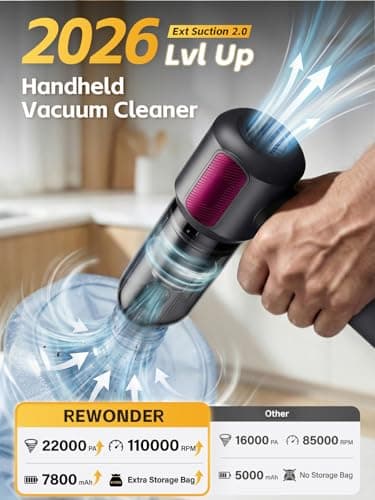 REWONDER Car Vacuum Cleaner High Power, 22000Pa Vacuum Cleaner & 110000RPM Air Duster, Handheld Vacuum with 7800mAh Battery for Valentines Day Gifts, Storage Bag & Multi-Nozzles for Car, Home - Thumbnail 2