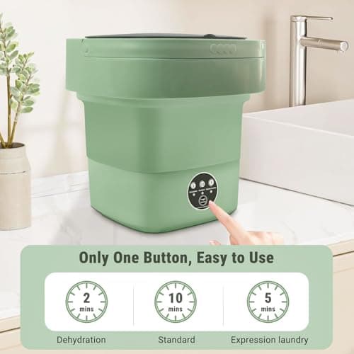 Portable Washing Machine, Foldable Personal Washer w/Integrated Drain Pipe and Spin Basket for Light Clothes, 3 Cleaning Modes, Blue Light Collapsible Laundry for Travel, RV, Baby Clothes - Thumbnail 3