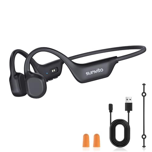 sunvito Bone Conduction Headphones, Open-Ear Bluetooth Wireless Sport Headphones, Ipx6 Waterproof Lightweight Earphones with Earbuds for Running Sports, Gym, Cycling, Long 10H Playtime, Black - Image 1