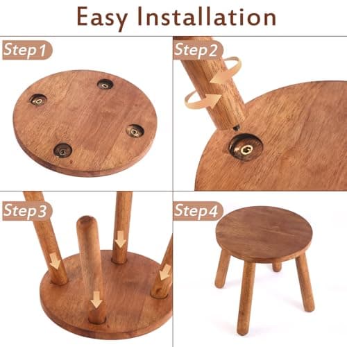 zaowofires Round Solid Wooden Step Stool, Garden Stool,11.8''H,Plant Stool,Wood Legs Detachable for Plant Stand, Kitchen, Bathroom,Bedroom,Livingroom (Walnut, 11.8inch) - Thumbnail 4