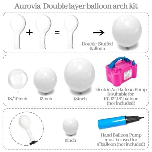 White Balloons Double Stuffed Pastel White Balloons Different Sizes Clear Bobo Balloon Garland Arch Kit 18/12/5 Inch for Birthday Baby Shower Bridal Wedding Graduation Party Decorations - Thumbnail 3