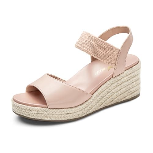 Athlefit Women's Espadrille Platform Wedge Sandals Comfortable Casual Elastic Strap Open Toe Summer Pink Sandals with Arch Support for Beach Wedding Vacation Size 7.5 - Image 1