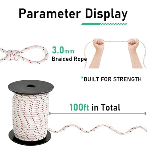 Alrhipvm Pull Cord Rope 100ft x 1/8"(3mm), Recoil Starter Rope Pull String for Small Engine, Pull Rope for Lawn Mower Generator Chainsaw Trimmer Edger Brush Cutter - Thumbnail 4
