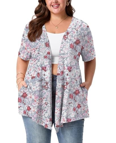 SHIJIALI Plus Size Lightweight Cardigan for Women 2026 Short Sleeve Open Front Casual Cardigans with Pockets - Image 1