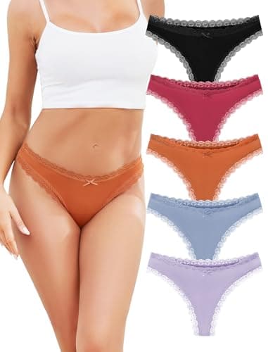 voenxe Seamless Thong for Women,No Show Lace Underwear,Ladies Breathable Comfort Panties Soft Gym Sport Undies,Tanga,5-Pack Assorted - Image 1
