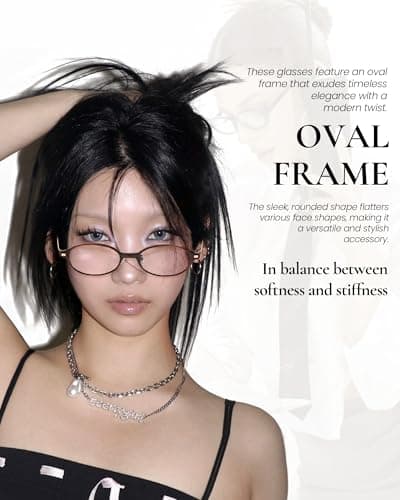 SODQW Titanium Oval Blue Light Glasses for Women, Trendy Small Office-Siren Bayonetta Glasses with Clear Lens - Thumbnail 3