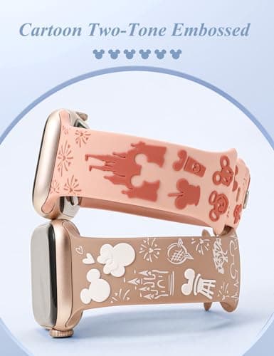 BEEXI 2 Packs Cartoon 3D Raised Band Compatible with Apple Watch Band 42/41/40/38mm Women Two-Tone Cute Silicone Strap for iWatch SE Series 10/9/8/7/6/5/4/3/2/1/Ultra(1/2) Pink Pink/Nude - Thumbnail 2