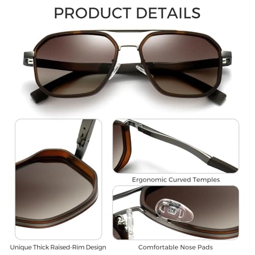 SUNGAIT Polygon Aviator Sunglasses Men Old School Style Adjustable Anti-slip Temples Polarized Lens for Driving Fishing (Gunmetal Frame/Brown Gradient Lens) - Thumbnail 3