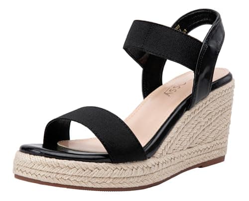 Jeossy Women's Espadrille Wedge Black Sandals Comfortable Platform 3.5 Inch Wedges Heel with Arch Support, Summer 8801 Sandals for Beach, Wedding, Casual & Dressy Wear, Size 10(DJY8801 Black 10) - Image 1