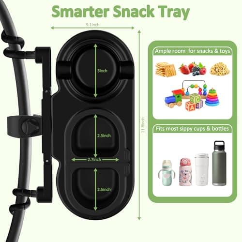 JACZZO Universal Stroller Snack Tray with 3 Detachable Silicone Bowls, Anti-Slip Silicone Grips & Cup Holder, Stroller Attachment for Nuna, Uppababy, Travel Essentials for Baby, Stroller Accessories - Thumbnail 5