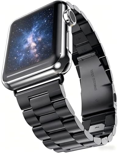 U191U Metal Bands Compatible with Apple Watch Band 41mm 40mm 38mm, Dressy Stainless Steel Chain Strap for Men iWatch Series Ultra/Ultra2/9/8/7/6/5/4/3/2/1 SE, Black