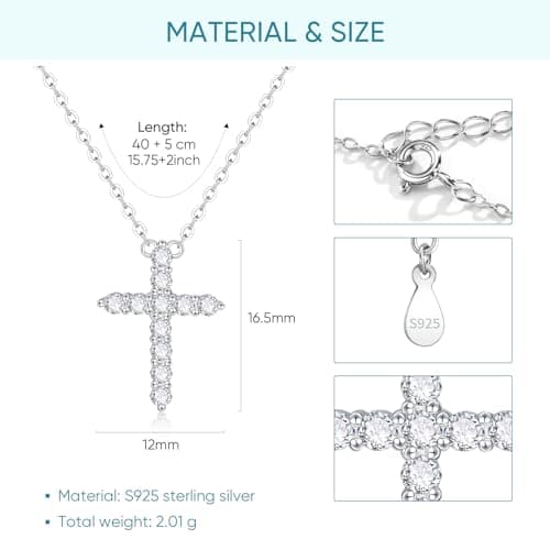Cross Necklace for Women, S925 Sterling Silver Cubic Zirconia Cross Pendant Necklace, Dainty Christian Religious Faith Jewelry Gifts for Baptism First Communion Confirmation Easter Birthday for Her - Thumbnail 2