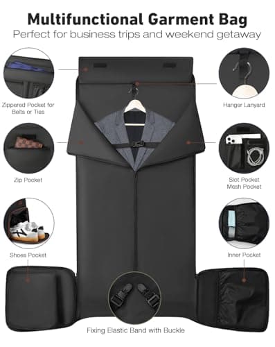 RJEU Convertible Garment Bags for Travel, 47L Garment Duffle bag for Hanging Clothes, 3 in 1 Suit Travel Bag for Business Trips with Shoulder Strap, Carry On Suit Luggage for Men,Blackbrown - Thumbnail 4